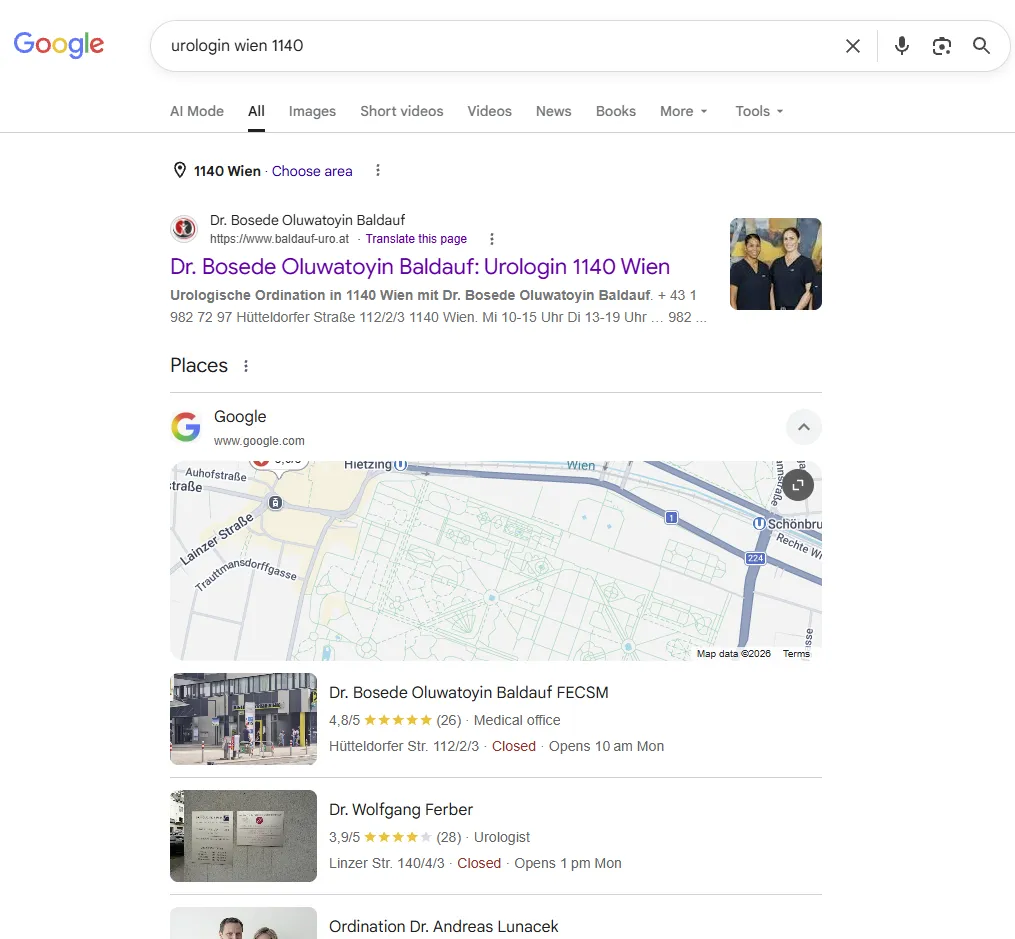 Google Ranking der Website von Dr. Bosede Baldauf