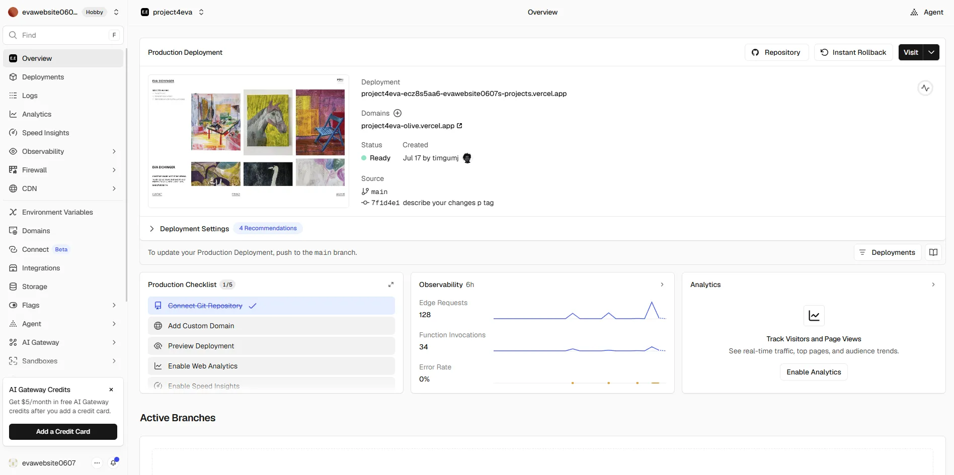 Vercel project screenshot
